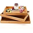 Bamboo trays for serving with handles, Wooden Food Trays for Eating Breakfast Dinner, Set of 3 Coffee Table Kitchen Tea Tray