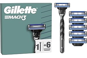 Gillette Rasoir Pour Homme Mach3 Turbo, Manche Et 6 Recharges, Cartouche Avec Un NOUVEAU Revêtement De Lame Pour Réduire La Pression Sur La Peau, Bande Lubrifiante Pour Rasage Avec Une Glisse Fluide