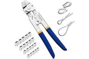 ANXINGTOOLS Outil de sertissage de câble d'acier jusqu'à 2,2 mm avec manchon double en aluminium de 200 pièces et Kit combiné de manchons en acier inoxydable de 20 pièces