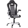 HJH Office 621710 Sedia da Ufficio Girevole GAME SPORT Pelle Sintetica, Poltrona da Gaming, Braccioli ripiegabile, Nero/Bianc