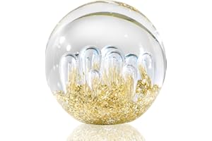 Eachave Paperweight Glass Ball, Handmade Glass Figures Ball Ocean Waves, Home Decor Collectable, Aquarium Decor, Office Decor for Ocean Lovers (Gold)