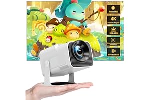 HIPPUS Vidéoprojecteur 4K WiFi 6 Bluetooth 5.2, 15,000 lumens Full HD 1080P, Rétroprojecteur Correction Automatique du trapèze, 270°, 130 Pouces Compatible avec HDMI/iOS/Android/USB, Blanc Laiteux