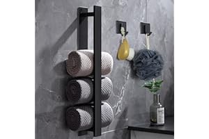 ‎PLAINSHE Handtuchhalter Ohne Bohren, Bad GäStehandtuchhalter, Handtuchhalter Wand Gebürstetes Silber Edelstahl, Badetuchhalter Mit 2 StüCk Handtuchhaken (Mattschwarz)