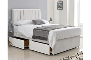 COMFOREST, BEDDING & UPHOLSTERY INNOVATION LEADER ComfoRest - 5FT Kingsize Bed With Mattress Included | King Size Bed Frame with Storage | 2 Drawers & Modern 24" Headboard | King Size Divan Bed | King Size Bed And Mattress Sets (White Plush)