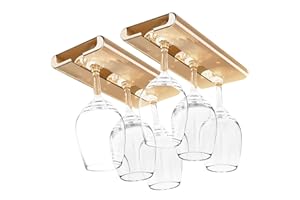 mimzemamz Porta Bicchieri Sospesi Porta Calici Bottiglie di Vino da Parete Design Senza Fori Sotto il Mobile,Autoadesivo,Adatto per Cucine,Bar e Ristoranti Set da 2 Pezzi Colore Marrone Tè