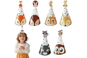 Falafoty 24PCS Cappellini Festa Compleanno, Cappelli a Cono di Feste a Tema Animale, Cappello di Carta per Bambini Decorazione per Feste di Compleanno Foto Prop,Accessori per Costumi da Animale