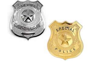 SAIIURV 2 Pack Fake Metal Police Badge with Star Decoration, Police Officer Badge Policeman Swat Badge for Kids Adult, Police Costume Accessories for Halloween Cop Swat and FBI Cosplay Party Festival