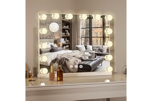 LIANWANG Lusterko do makijażu z oświetleniem, 50 x 42 cm, lusterko do makijażu z 14 diodami LED, możliwość ściemniania, 3 temperatury barwowe, lustro Hollywood z funkcją Touch Control dla córki, białe