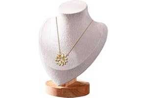 TINGSING Velvet Necklace Display Stand Jewelry Bust Display Stands Mannequin Necklace Pendant Chain Holder Organizer with Wood Base, Jewelry Showcase Racks for Home Store Trade Shows,Beige