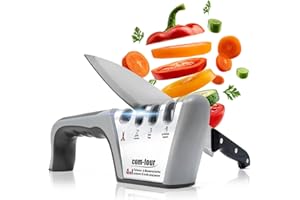 COM-FOUR® Affilacoltelli Premium con 4 livelli, adatto anche per forbici - affilacoltelli manuale professionale (1 pezzo - color argento. Grigio. nero)