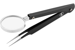 Sensalou Pincett med Förstoringsglas – Precisionspincett i Rostfritt Stål | Svängbar lupp för ögonbryn, inväxta hår & epilering – skarpa spetsar, mattsvart ergonomisk design