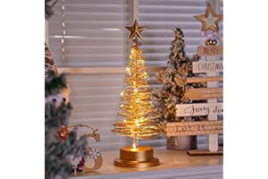 BLAUHAUS Weihnachtsbaum Metall Mit Beleuchtung, Weihnachtliche Tischdekoration, Batteriebetriebenes Weihnachtsbaum-Nachtlicht, SpiralföRmige Weihnachtsbaumlampe Mit MetallstäNder (A)