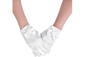 Yolev Little Girls Short Princess Gloves Formal Bows Gloves Wedding Flower Girl's Satin Dress Gloves for First Communion Birthday Pageant Holiday Costume Party