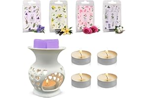 BODYGENIX Ceramic Wax Melt Burner & Wax Melts - Essential Oil Burners for Wax Melts Aroma Diffuser Love Heart Cutouts Furnace - Assorted Wax Warmer Aromatherapy Decor Gift Set for Home and Office