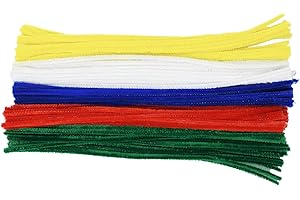 Bright Ideas 100 Long Assorted 300mm x 6mm, Multi Colour Pipe Cleaners, Chenille Stems, Arts & Craft, Yellow, Dark Blue, Red, White, Dark Green Pipe Cleaners for Crafting 300mm