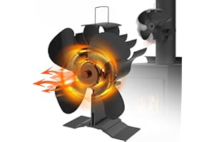 ‎VAZILLIO VAZILLIO Kaminventilator 2 in1 Ofenventilator Ohne Strom, Leiser Kamin Ventilator Mit Thermometer, Kaminventilator Ohne Strom, Kaminlüfter für Holz/Brennholz/Feuerstelle/Ofenrohr