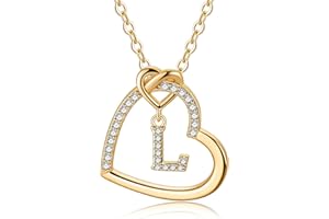 TINGN Buchstaben Kette Damen Mädchen - 14 Karat Vergoldet Kette Mädchen CZ Herz Anhänger Kette Damen Mädchen Kette mit Buchstaben Herz Kette Damen Teenager Mädchen Geschenke für Frauen Mädchen Schmuck