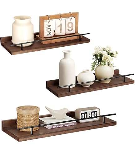 Vasemouh Set Di 3 Mensole Da Muro Pieghevoli In Legno E Metallo A Due Livelli - Design Rustico 40cm Per Camera Da Letto, Cucina E Studio - copertina