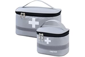 DOGMOON First Aid Bag Empty, 2PCS Small/Large First Aid Emergency Organizer Bags, Portable Empty Medicine Bags, Medicine Travel Storage Bag Portable First Aid Box for Outdoor Camping Travel Work(Grey)