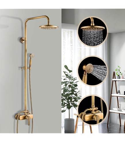Wand-Duschset In Gold – Höhenverstellbare Armatur Mit Handbrause & Großer Regendusche – Modernes Design