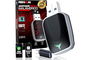 RENKKAI® Super Carplay Inalambrico Bluetooth Coche 2 En 1 Universal + 2 Conectores USB y Tipo C | Adaptador carplay inalambrico Coche | Android Auto + Carplay | Adaptador carplay inalambrico