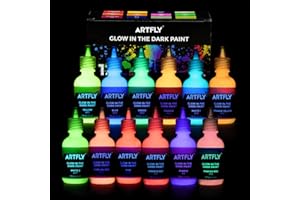ARTFLY nachtleuchtende Farben, Fluoreszierende Leuchtfarbset mit 12 leuchtenden Farben á 30ml/1oz, Acryl Glow in The Dark Farbe perfekt Halloween- und Weihnachtsdekoration