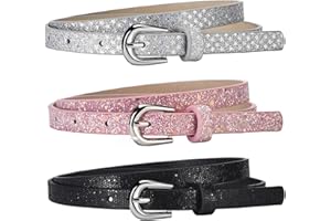 Pluvyze 3 Pieces Children's Belts Girls Belt Adjustable and Suitable for Combining with Jeans, Skirts and Clothing as a Gift (Black + Pink + Silver), black, One size fits all