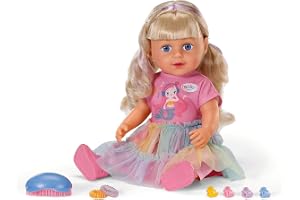 BABY born Carla – 43 cm stor docka – högkvalitativt blont hår med slingor – kräver inga batterier – Lämplig för barn från 4 år – Inkl. 7 tillbehör