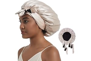 Hat Hut Schlafmütze Seiden Haarhaube Satin Schlafhaube für Locken Seidenhaube zum Schlafen Silk Bonnet Schlafkappe für Damen und Mädchen (Champagner/Schwarz)