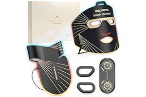 IBORRIA Máscara Facial LED para Rostro, Cuello y Escote, Terapia de Luz Infrarroja Cercana, Mascarilla de Belleza de Silicona Flexible, Tratamiento en Hogar, Cuidado Rejuvenecimiento de Piel (Negro)