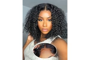 UNILO Perruque femme naturelle brésilien cheveux humain, 40 CM Glueless Wig Human Hair 4X4 HD Curly Bob Lace Wig Human Hair Perruque sans colle 180% de densité Lace Wig Human Hair Beckina Friendelli.