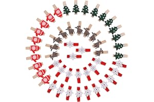 JOFONY 60 pinzas de madera de Navidad, 3,5 cm, pinzas de madera, pinzas de madera para pared de fotos, embalaje, regalos, decoración navideña