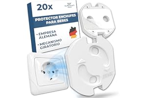 Hoffenbach 20x Protector de Enchufes para Bebés – Tapas de Seguridad Infantil para Enchufes – Protección para Bebés en el Hogar – Protectores de Enchufes con Giro – Seguridad en Casa – Blanco