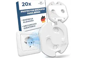 Hoffenbach 20x Protector de Enchufes para Bebés – Tapas de Seguridad Infantil para Enchufes – Protección para Bebés en el Hogar – Protectores de Enchufes con Giro – Seguridad en Casa – Blanco