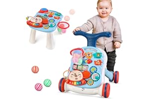 LIUFASHI 2 in 1 Girello per Bambini, Centro di attività educativa precoce, piastra da gioco rimovibile, per imparare la musica dei bambini, regalo per ragazzi e ragazze(Blu)