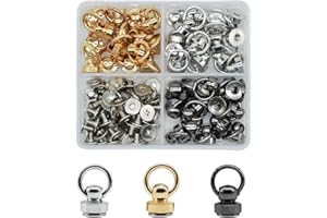 JJWNMLL 48 Set Runde Ringkopf-Kleidungsnieten Rundkopfschrauben Zugringnieten für Kleidung Telefonhülle Gold Silber Schwarz (48pcs-A)