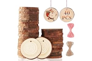 Ywlake Natural Wood Slices 40pcs 5-6cm Unfinished DIY Crafts Pre-drilled with Hole Round Wooden Circles for Painting Arts Rustic Wood Slices Christmas Ornaments Decor