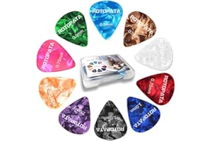 ROTOPATA 15 Stück Plektrum mit 0,5 0,75 1,0 mm Dicke für Bass E Gitarre Ukulele Akustikgitarre, Mehrfarben Plektren Gitarre, Zelluloid Gitarren Plektrum Inklusive Guitar Picks Organizerbox
