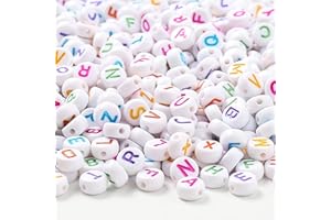 HERZWILD Colorful Letter Beads 1000 Pieces Acrylic Round Bead Mixed White Bead with Colorful Letters A-Z Round Beads for Bracelet, Choker, Jewellery Crafts. (Color White)