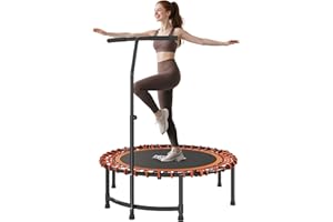 HOMCOM 45" Fitness Trampoline with Adjustable Handle, Folding Rebounder Trampoline Mini Jumper for Indoor Exercise Workout, Support Up to 150kg