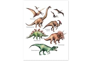 POSTERLOUNGE Les noms des dinosaures Poster 30 x 40 cm Apprendre et découvrir Décoration murale