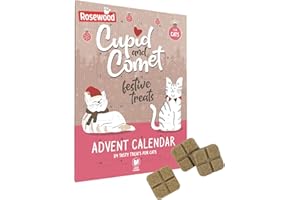 Rosewood Cupid and Comet Adventskalender für Katzen – 24 Katzenleckerlis mit Joghurt- und Katzenminze-Geschmack – Weihnachtskalender für Katzen
