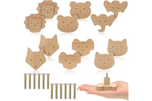 Qunclay Holz-Antik-Tier-Schrankknöpfe, dekorative Holz-Kommodenknöpfe mit Schrauben, Möbelgriffe im maritimen, waldigen Natur-Tierdesign, perfekt für Möbel und Kinderzimmer-Dekoration (süß, 12er-Set)