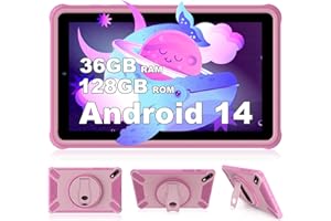 DEEMWOLF 7 inch Kids Tablet Android 14,36GB (12+24) + 128GB/1TB TF child tablet,WIFI6/BT5.0,8000mAh,Eye Protection Children's, Parental Control Mode,Education Tablets(Pink)