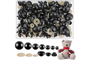 HAVACUE ㅤ HavaCue 188 Stück Sicherheitsaugen für Häkeltiere,12-30mm Groß Augen für Häkeltiere,Schwarz Amigurumi Augen,Safety Eyes for Crochet Animals mit Unterlegscheiben für Teddyaugen Spielzeuge DIY Basteln