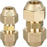 2 Pack 1/4" and 3/8" Seamless Brass Hose Extension with Connecting Nut for Air Conditioning Heating Sanitary