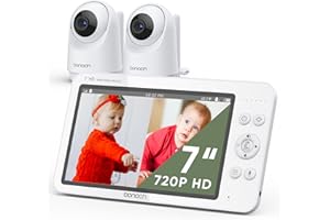 bonoch 7" Vigilabebés con 2 cámaras, 720P Camara vigilancia Bebe, Vigilabebes con Camara Sin WiFi, Pantalla Dvidida, 6000mAh batería, Soporta 4 Cámaras, Modo VOX, Visión Nocturna, PTZ Remoto
