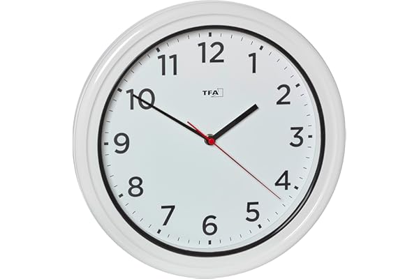 TFA Dostmann Horloge Murale d'extérieur étanche, 60.3078, Horloge d'extérieur, résistante aux UV, à Quartz pour Piscine, terrasse, Jardin, Balcon, diamètre 30,5 cm, Facile à Lire, Blanche