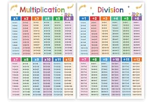 THXFUNAREA 2 Affiches éducatives laminées de mathématiques,outils d'apprentissage des tables de multiplication et de division pour enfants,pour la salle de classe de l'école élémentaire et du collège