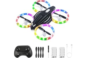 BATDTECH Mini Drone pour Enfant, jouet avion télécommandé pour enfants et débutants avec lumières LED, Drones Radiocommand avec 360° Rotation, 2 Batterie, Jouet Cadeau pour Garçons et Filles, Noir